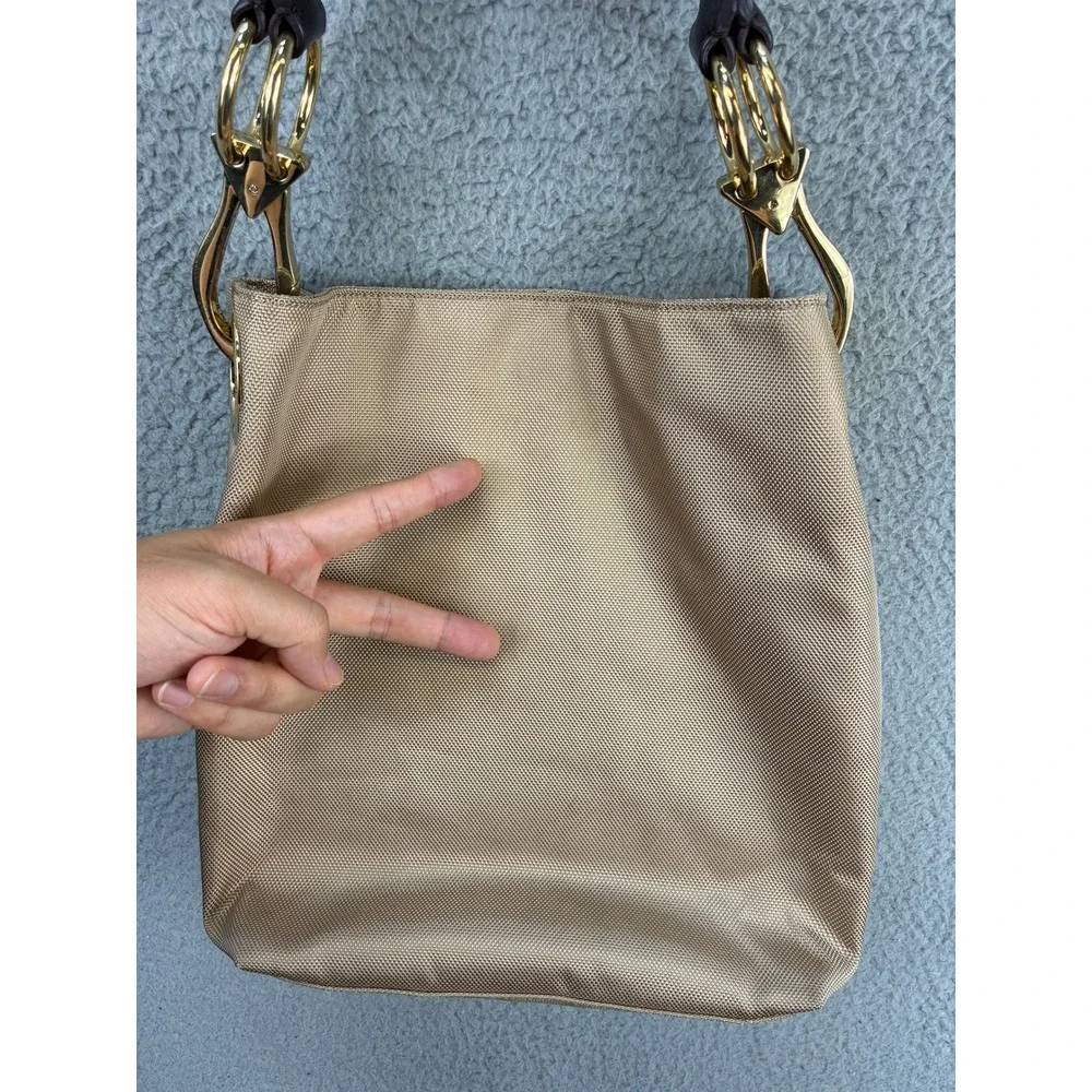 JPK Paris 75 Shoulder Bag Womens Medium Gold Canvas Leather Strap Floral